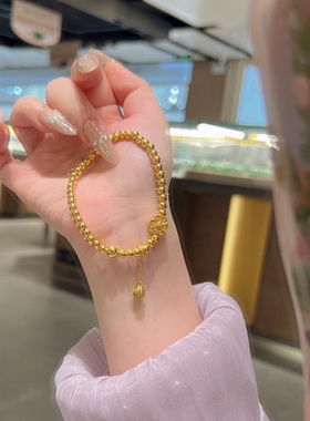 足银999古法福满莲花六相花莲蓬流苏吊饰圆珠手串手链女