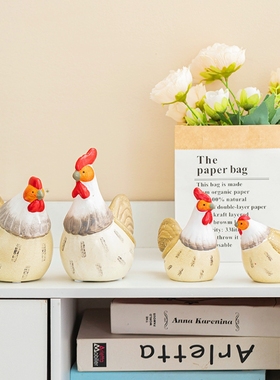 创意彩色情侣鸡摆件吉祥镇宅陶瓷玄关阳台家居店面橱窗装饰摆设