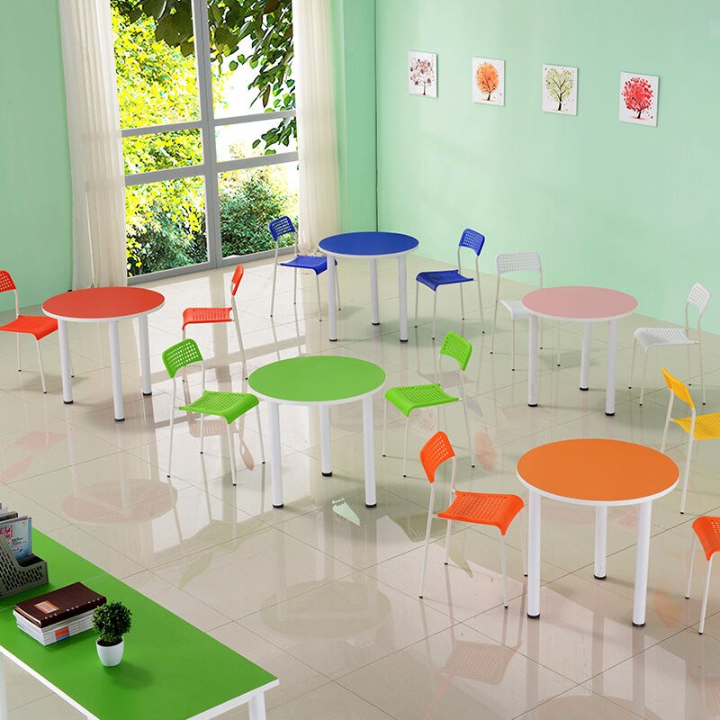 儿童绘画桌美术培训团体辅导活动桌学生心理咨询室桌椅组合扇形桌-图2