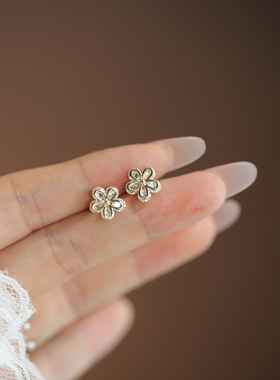 精致甜美百搭迷你满钻花朵耳钉女