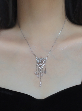 轻奢气质玫瑰花满钻流苏项链耳坠