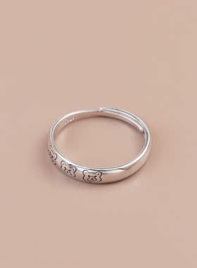 s925纯银卡通小熊简约戒指尾戒