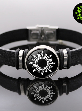 temu热销日月恋人黑色皮革手链男女通用欧美时尚个性手环饰品