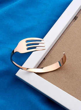 新款创意不锈钢叉子手镯 礼物情侣百搭C型开口手环