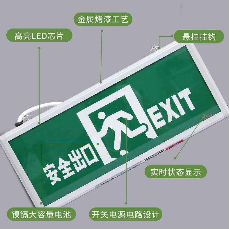 三雄极光08款悬挂式消防应急安全出口疏散指示灯带蓄电池无走向右