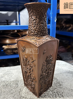 铜匠仁 紫铜四季花瓶摆件铜创意赏瓶摆设客厅玄关室内家居装饰品