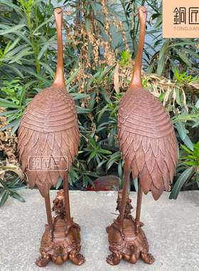 铜匠仁 紫铜龟鹤延年摆件一对铜瑞兽摆设家用客厅室内玄关办公室