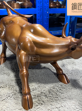 紫铜华尔街牛摆件纯铜股市牛生肖