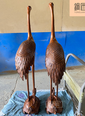 铜匠仁 紫铜龙头龟鹤摆件一对 铜双鹤龟鹤延年祝寿摆设落地仙鹤