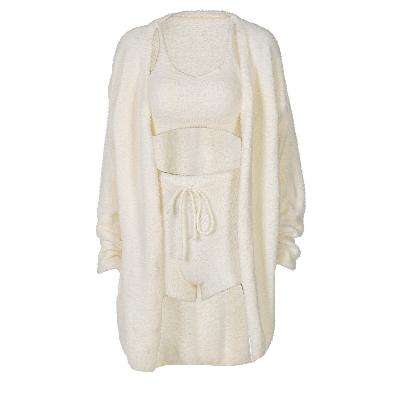 shemoda气质针织马海毛三件套女装 吊带小背心+高腰短裤+开衫外套,淘宝优惠券,粉丝福利购,淘宝优惠卷