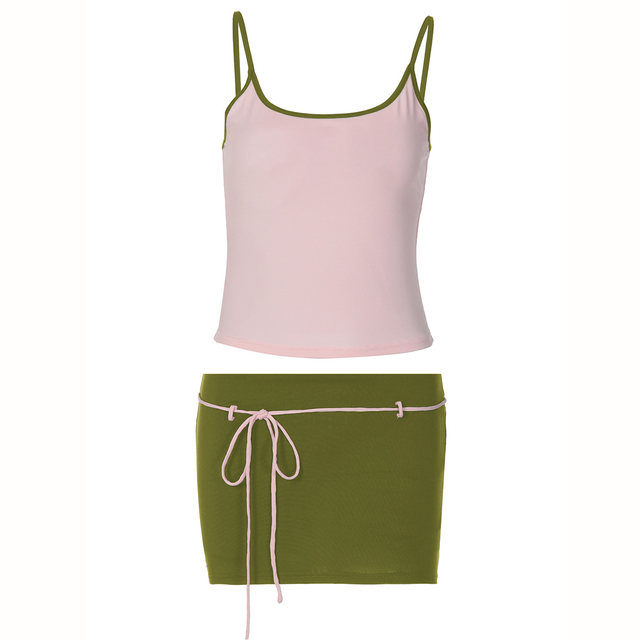 Suspenders ສີ contrast + ກະໂປງ strappy ແລະຊຸດ culottes