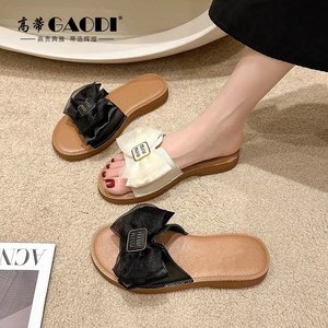 高蒂 真皮拖鞋女夏外穿2023新款时尚平底防滑舒适牛筋底凉拖潮