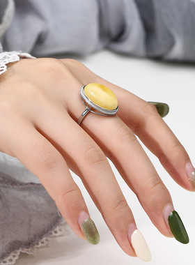 925纯银男女戒指空托18K白金琥珀