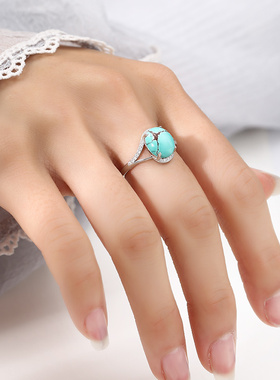 轻奢纯银镶嵌蜜蜡绿松石戒指空托