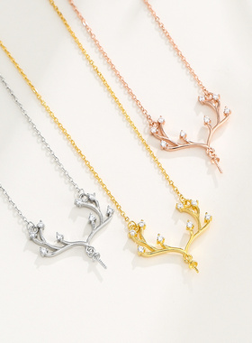 一鹿有你纯银琥珀吊坠空托DIY