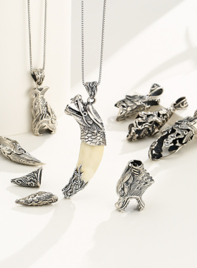 男女纯银狗牙尖套狼牙吊坠防裂套