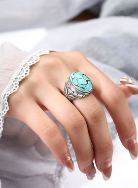 南红纯银镶嵌蜜蜡绿松石戒指空托