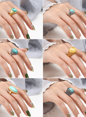 霸气复古个性男女士戒指空托翡翠