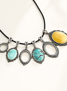 纯银吊坠空托绿松石复古