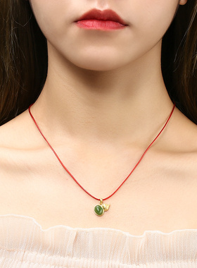 925纯银皮绳项链绳挂件吊坠 项链挂绳水晶翡翠玉佩男女黑红绳蜡绳