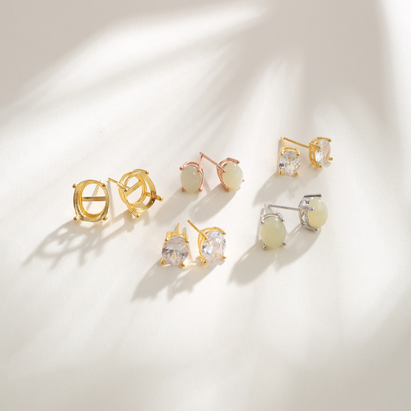 925银日韩四爪椭圆形耳钉空托配件镶嵌翡翠宝石钻石18K金耳环配件,淘宝优惠券,粉丝福利购,淘宝优惠卷