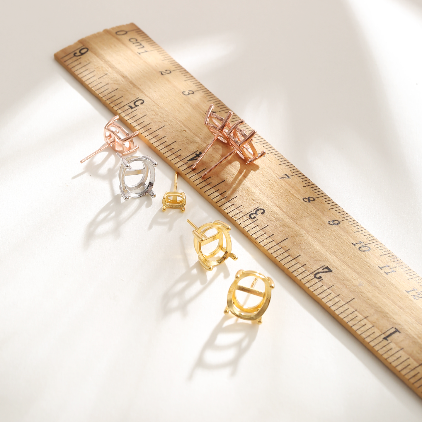 925银日韩四爪椭圆形耳钉空托配件镶嵌翡翠宝石钻石18K金耳环配件,淘宝优惠券,粉丝福利购,淘宝优惠卷