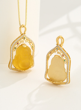 奢金轩佛公男女纯银包边吊坠空托