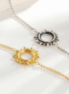 S925纯银太阳花圆形手链空托