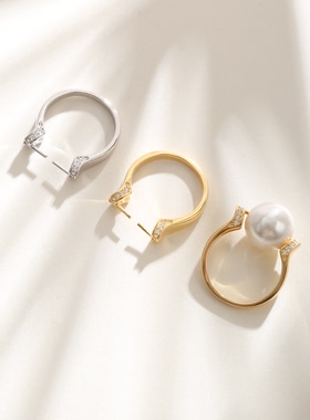 珍珠翡翠通孔珠DIY戒指空托配件