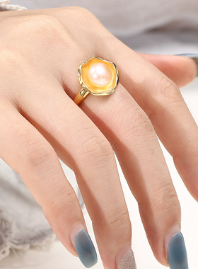 奢金轩女纯银简约珍珠戒指空托