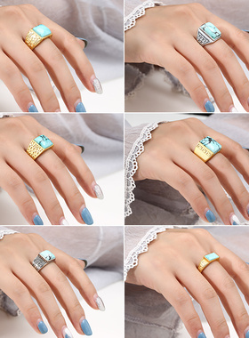 方形马鞍纯银戒指空托男女