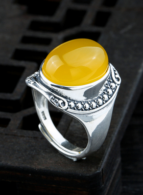 s925银男士女士纯银琥珀戒指空托