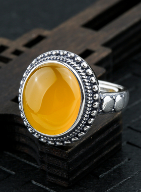 diy925纯银绿松石琥珀戒指空托