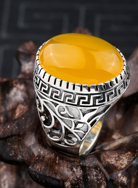 纯银男士霸气戒指空托镶嵌绿松石