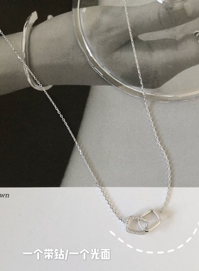 百搭简约镂空双环纯银14k项链女