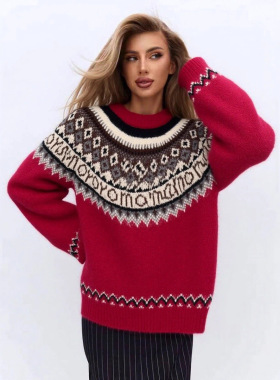 Women's loose Christmas knit sweater圣诞风针织衫氛围感毛衣女