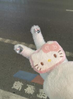 可爱带钻kitty手套女秋冬保暖毛绒分指户外骑行滑雪防寒防滑学生