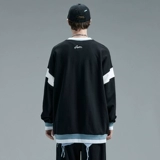 Черный осенний свитшот, спортивная толстовка в стиле хип-хоп, подходит для подростков, V-образный вырез, с вышивкой, оверсайз