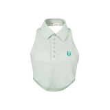 Зеленая сексуальная майка топ, воротник поло, с вышивкой, с открытой спиной, по фигуре