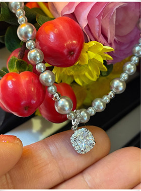 气质小方糖灰珍珠系列项链耳钉