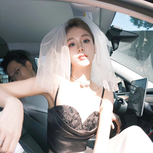 简约结婚纱登记领证小头纱头饰超仙森系短款发夹旅拍照新娘蝴蝶结 - 图1