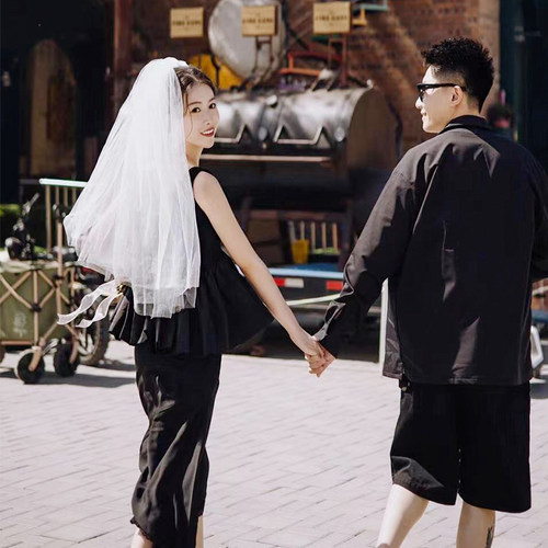 简约结婚纱登记领证小头纱头饰超仙森系短款发夹旅拍照新娘蝴蝶结 - 图2