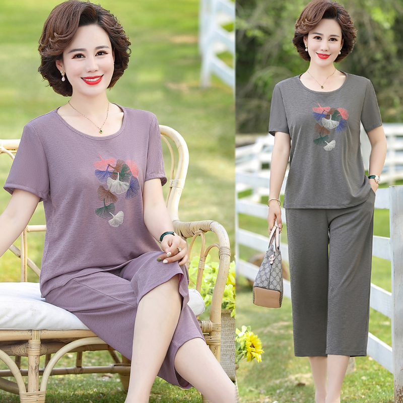 喜彭服饰旗舰店妈妈装夏装短袖时尚运动套装中老年女装休闲装t恤气质洋气两件套2