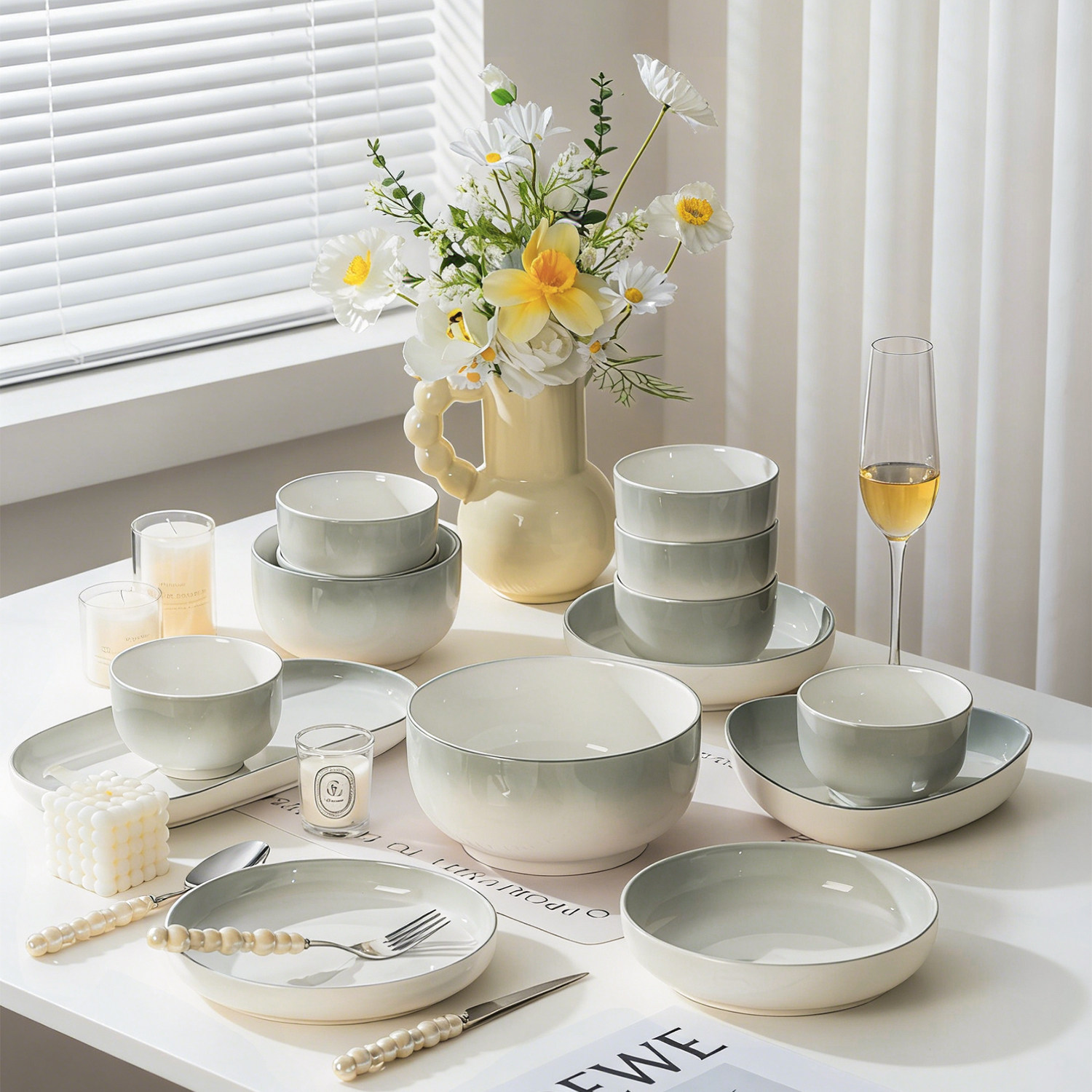 碗碟套装家用2025新款高颜值釉下彩陶瓷碗盘景德镇餐具乔迁礼物