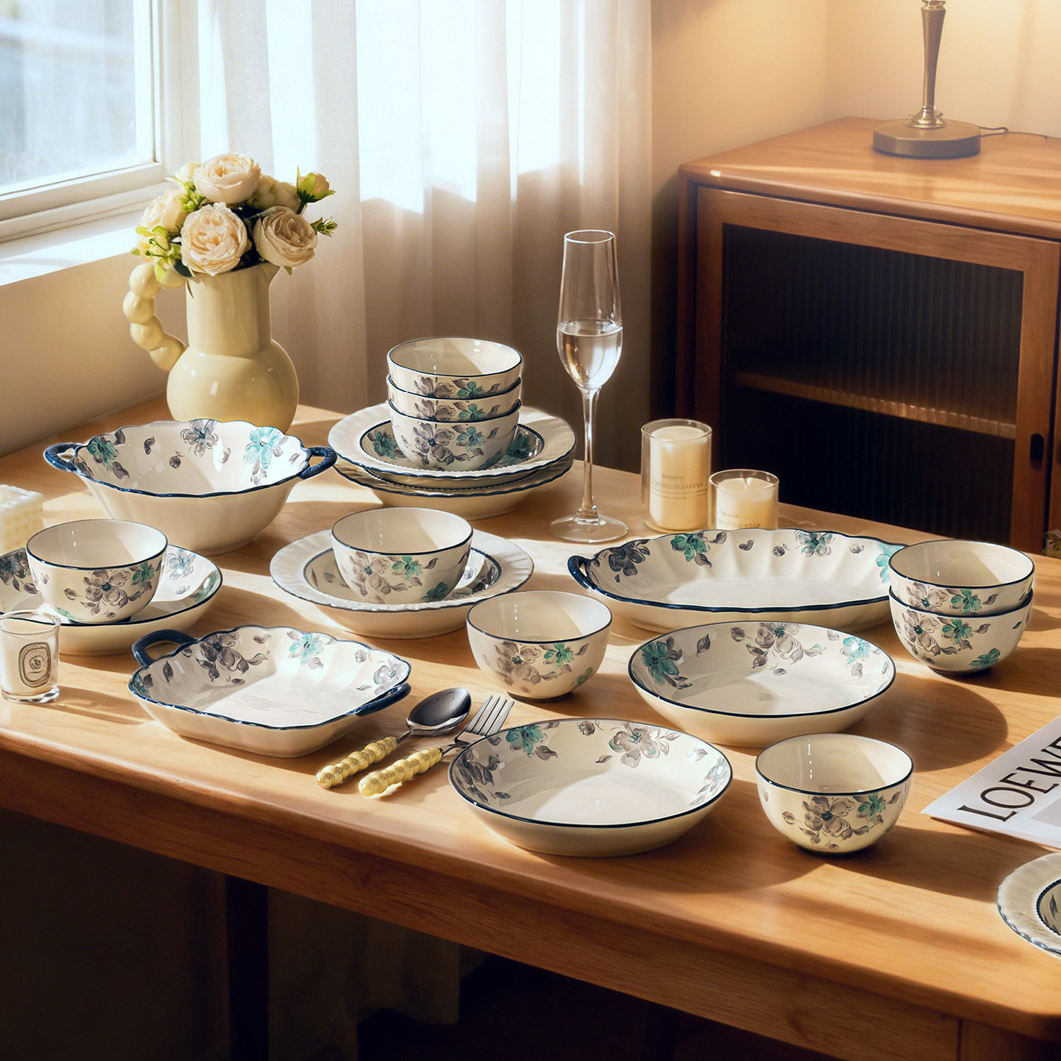 碗套装家用2025新款高颜值釉下彩陶瓷碗碟碗盘餐具乔迁新婚礼物