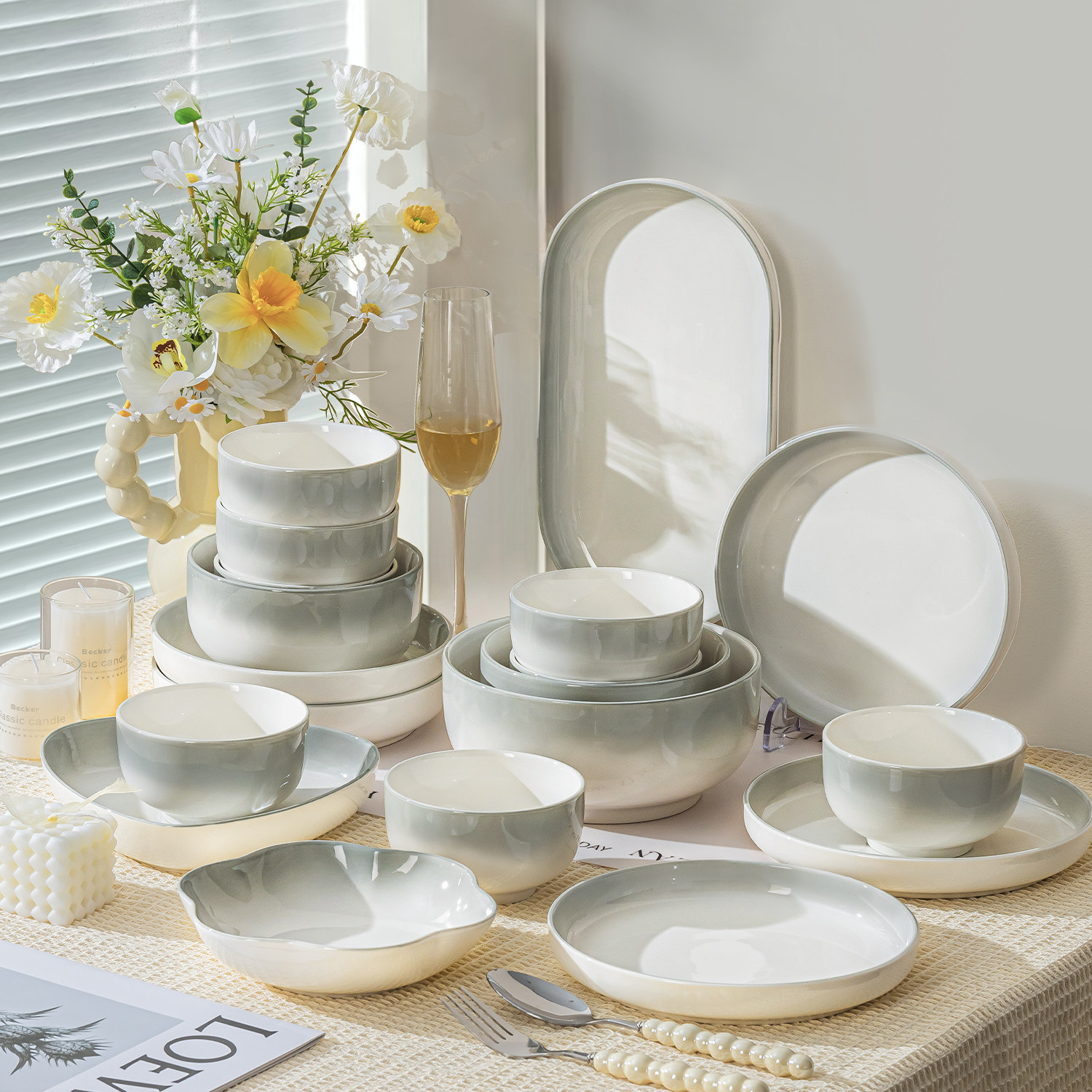 碗碟套装家用2025新款高颜值釉下彩陶瓷碗盘景德镇餐具乔迁礼物