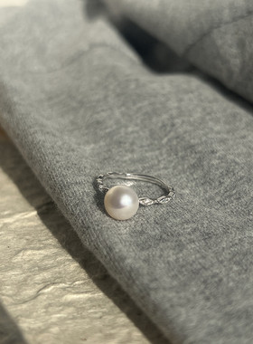 女天然珍珠轻奢纯银戒指可调节