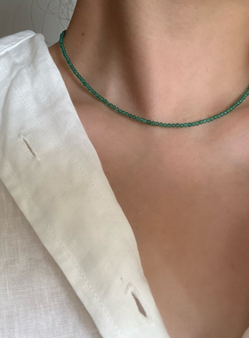 手工极细小众个性百搭绿玛瑙锁骨链s925纯银叠戴气质通勤串珠项链
