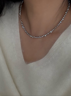 小众设计巴洛克碎银子灰珍珠项链轻奢气质高级感锁骨链s925纯银女