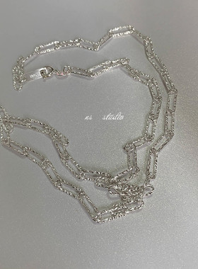 波光粼粼意大利车花长方形项链通体925纯银裸链气质经典款毛衣链